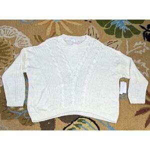 Abound Cable Knit Sweater Women’s Large Cream White Pullover Textured Knit USA